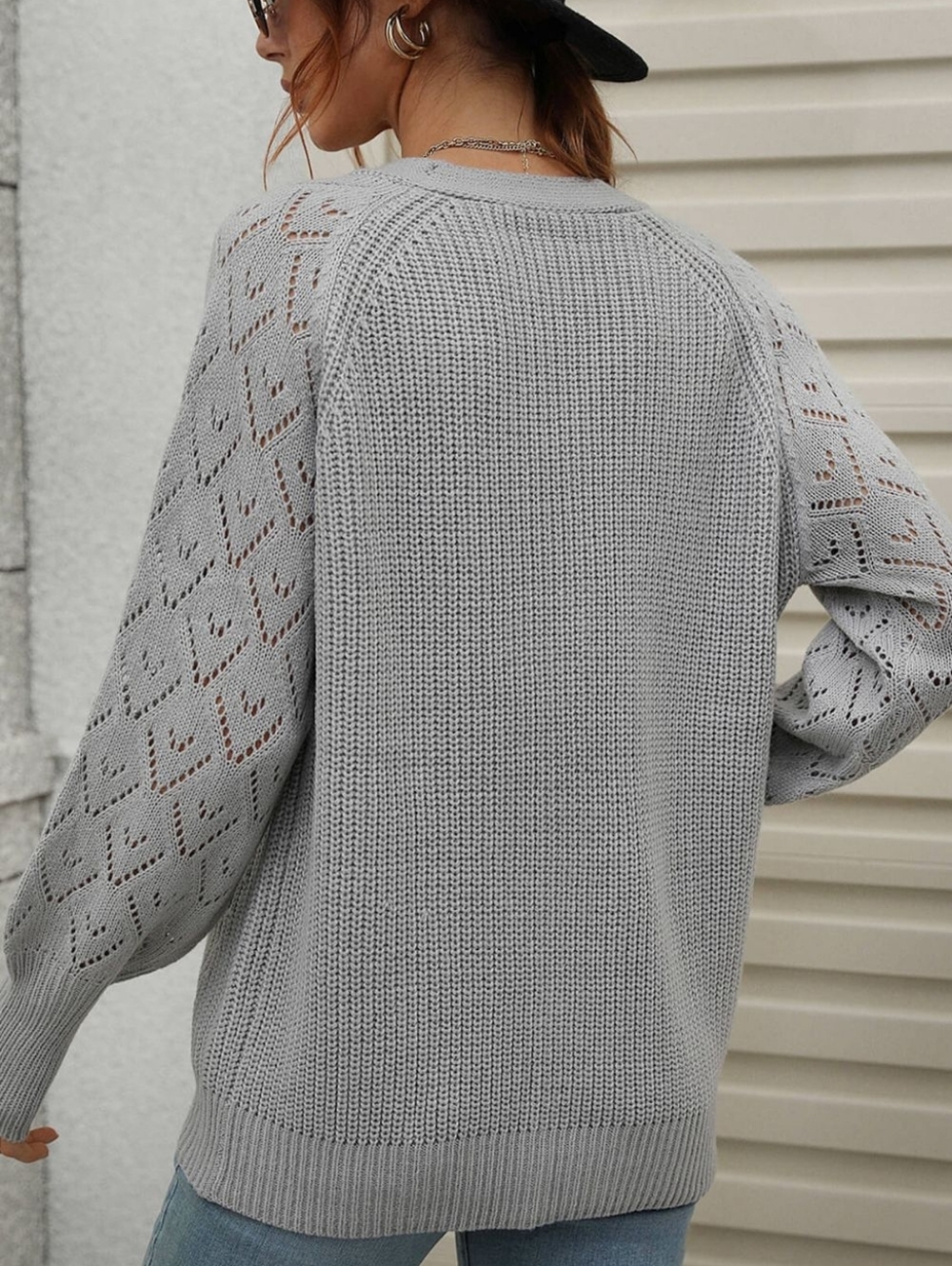 Charli Rib-Knit Raglan Cardigan - Gray - Picture 9 of 9